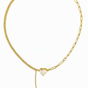 Collar Corazón Cristalino con Cadena Mixta en Acero Inoxidable Dorado — Diseño Elegante con Perla