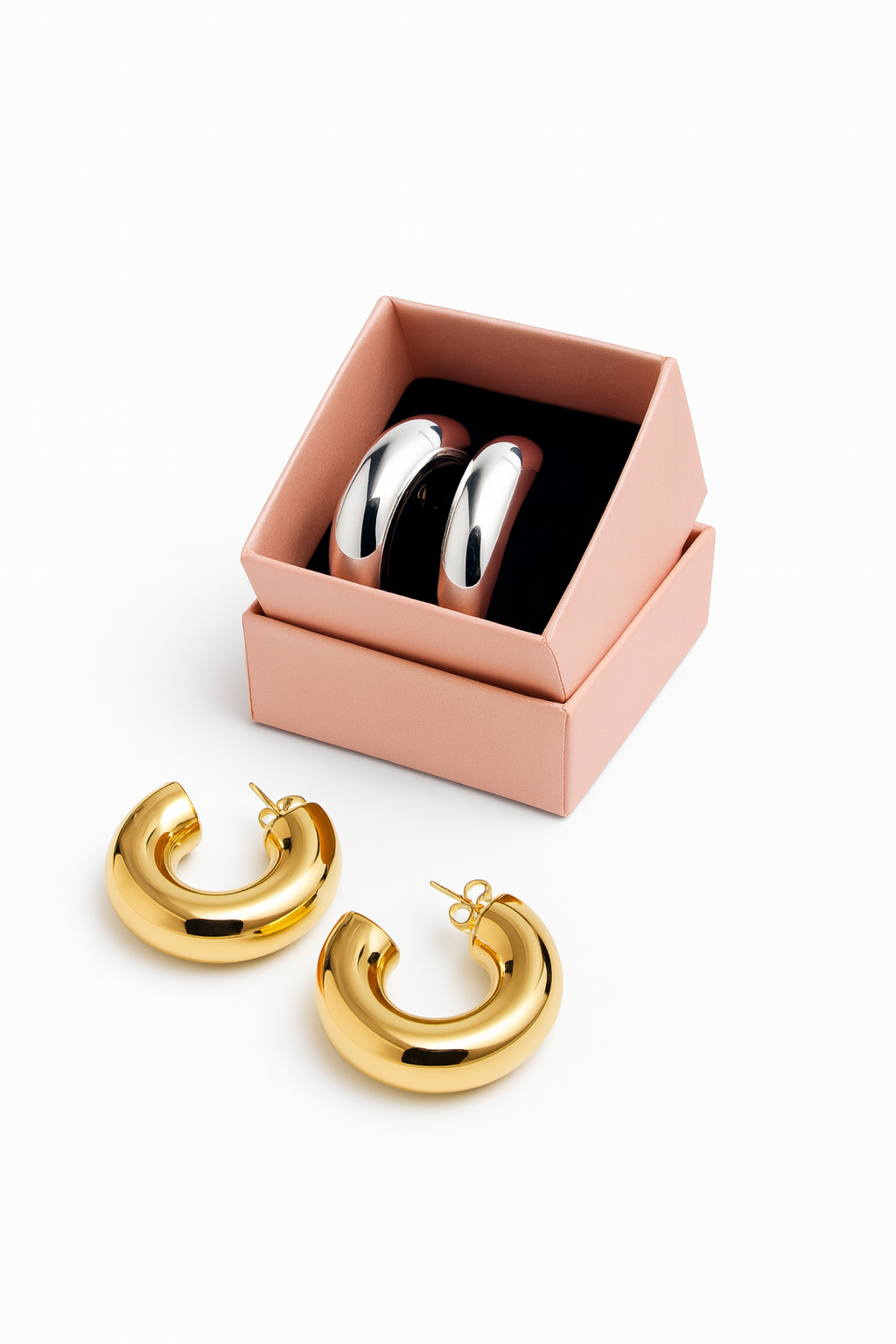 Pendientes Aro Grueso Minimalista en Acero Inoxidable "Bold Chic"— Diseño Moderno en Dorado o Plateado