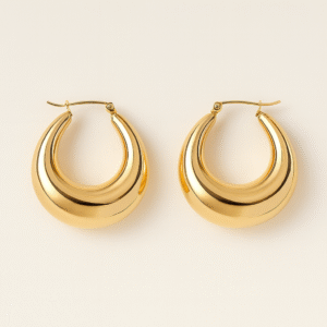 Aros dorados redondos con acabado brillante, pendientes elegantes estilo clásico